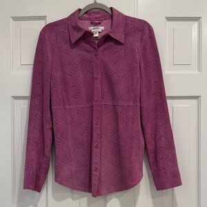 Vintage cut out lavender suede button down shirt